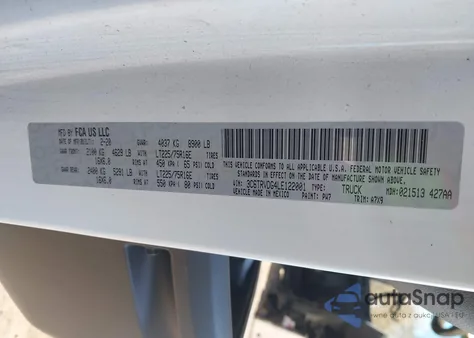 2020 Ram Promaster 2500 High Roof 159 Wb from USA, damaged, VIN 3C6TRVDG4LE122001